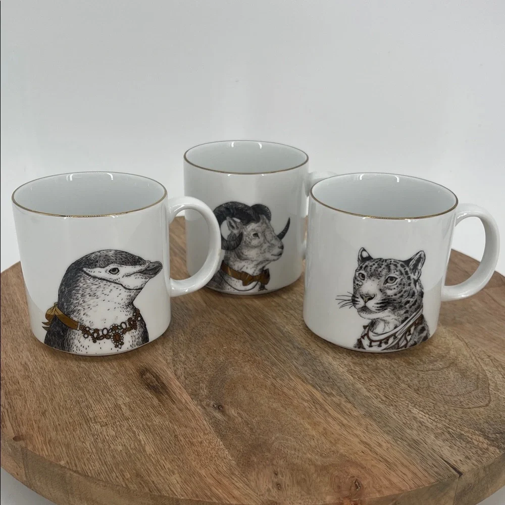 West Elm + Rachel Kozlowski Gilded Dapper Animal Print Mugs-Set of 3